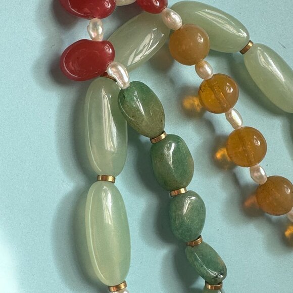 Gorgeous Handmade Aventurine, Pearls, Citrine Double Bracelet One of a Kind - Picture 5 of 9